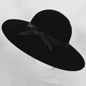 Womens Vintage Frank Olive Excello Black 100% Wool Round Crown Brimmed Fancy Hat